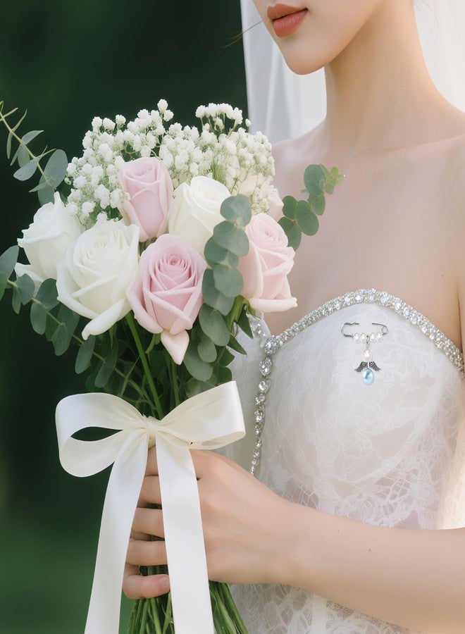 PLwelth Something Blue Gifts for Bride Something Blue Angel Memory Bouquet Charm Bridal Angel Bouquet Garter Charm from Mom Dad Grandma Guardian Angel Charms Memorial Gift for Bride on Wedding Day - Image 3